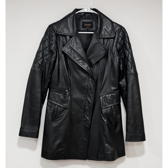 Laundry By Shelli Segal Black Zip Front Leather Trench Coat Jacket Size M - Picture 11 of 11